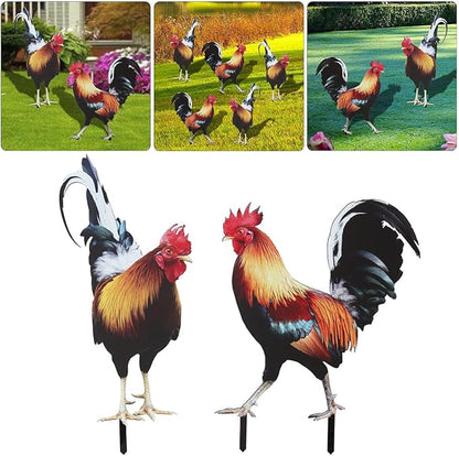 Acrylic Chicken Yard Stakes - Outdoor Garden Art, Rooster & Chicken Statues for Pathway, Patio & Lawn
