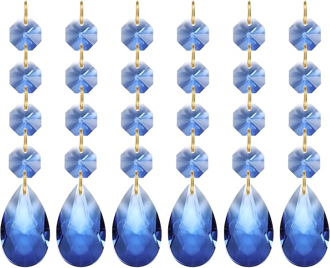 PATIKIL Teardrop Crystal Chandelier Pendants Beads, 6 Pack 120mm Length 38mm Chandelier Prisms Parts Ornaments Hanging Beads for DIY Arts Crafts Decoration, Light Blue