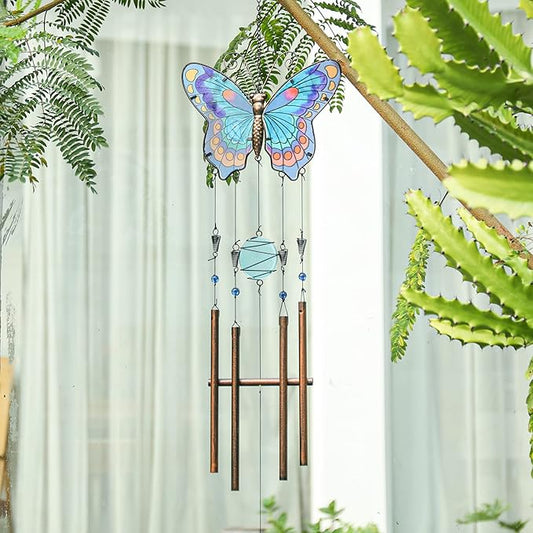 Taman Wind Chimes, 40" Butterfly Glass Wind Chime Colourful Wings Decorative Valentine's Day Gift Memorial Sympathy Gift Mom for Home, Outdoor, Yard, Patio,Garden Decor