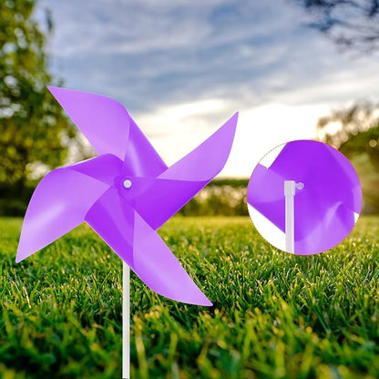 HARFINGTON 50pcs Windmills for The Yard Garden 17" x 9.1" 4 Leaves Pinwheels Wind Mills Spinners Windproof Waterproof Bird Devices with Stakes for Patio Decor, Purple