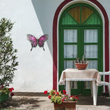 LIFFY Metal Butterfly Wall Decor, 12" Glass Butterfly Outdoor Wall Art, Hanging Garden Decorations for Yard Fence Patio