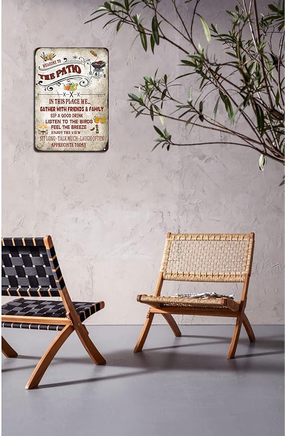 welcome to the patio sign Outdoor Living Porch Patio Deck Backyard Decor Bar Grill BBQ Decor 12x16 inch