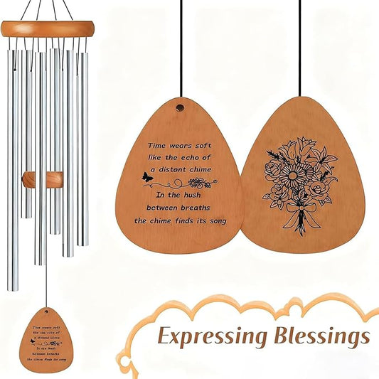 Wind Chimes for Outside, Soothing Melodic Memorial Sympathy Wind Chimes, Create a Zen Atmosphere Suitable Outdoor Garden Decor, Gift for Mom Neighbors Unisex(Silver)