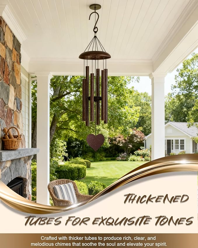 32" Memorial Wind Chimes Deep Tone Outdoor, C Major Tuned Aluminum Wind Chime with Gift Box & Envelope, Sympathy Wind Chime for Garden Decor Hanging, Heart Pendant, Bronze