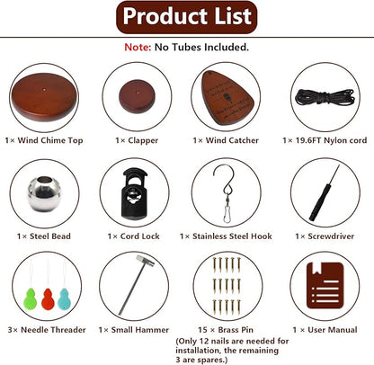 Wind Chime Repair Kit, 28 PCS Windchime Replacement Parts Including Round Top, Clapper, Wind Catcher, 19.6FT Nylon Cord, DIY Wind Chime Supplies (Brown)