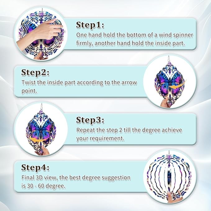 Butterfly Wind Spinners Outdoor, Hanging Wind Spinner for Garden Decoration, 8 inch 3D Stainless Steel Metal Wind Sculpture for Indoor/Outdoor Decor