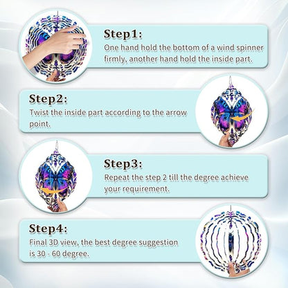 Butterfly Wind Spinners Outdoor, Hanging Wind Spinner for Garden Decoration, 8 inch 3D Stainless Steel Metal Wind Sculpture for Indoor/Outdoor Decor