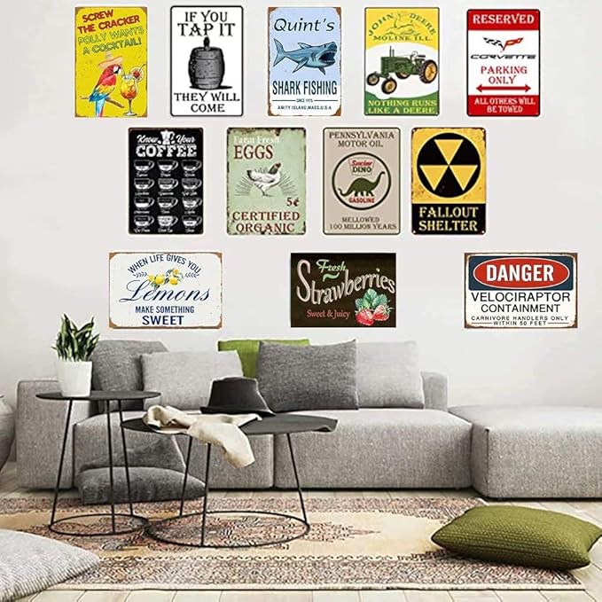 Retro Tin Signs Vintage Style Beware Of Shark Metal Sign Iron Painting for Indoor & Outdoor Home Bar Coffee Kitchen Wall Decor 12 x 8 INCH