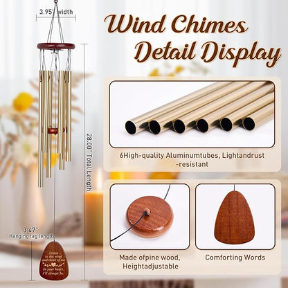Wind Chimes for Outside, 28" Sympathy Memorial Wooden Wind Chimes for Loss of Loved One Mother Father, Pet Sympathy Gift Suitable for Outdoor, Garden, Patio Decoration Home Decor,Gold