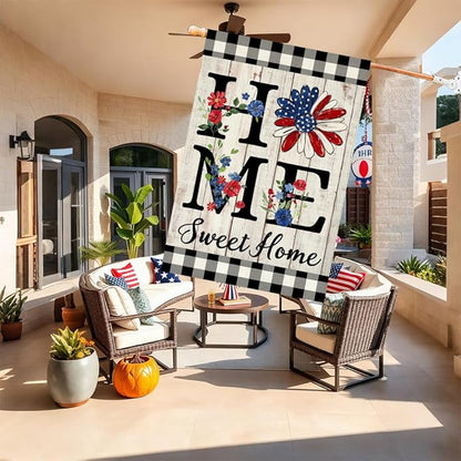 ORTIGIA Memorial Day Patrioctic House Flag Burlap Vertical Double Sided 4th of July Independence Day Home Sweet Home Large House Flag Yard Outside Outdoor Decor 28x40 Inch