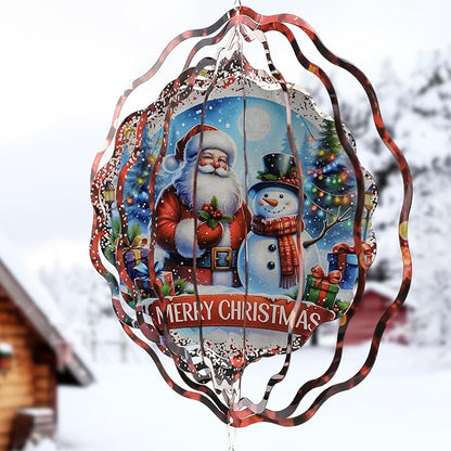 Christmas Wind Spinners Outdoor - Xmas Gifts for Women Mom Men, 3D Cute Snowman Santa Winter Wind Spinner for Yard Garden Decor, Hanging Kinetic Metal Wind Spinners 12 Inch