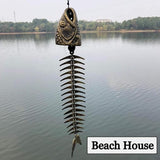 WANLIAN Fish Skeleton Wind Chime, Fish Wind Chime for Patio Porch Garden Balcony Beach House, Soothing Melody Gift for Fishing Lovers Housewarming Birthday Holiday