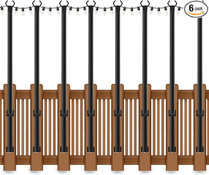 AHRLHR 5 Ft String Light Poles 8 Pack, String Light Poles for Outside with Fixing Clips,Hanging Light Poles for Deck Fence Garden Backyard Wall Bistro,Metal Poles for Outdoor String Lights