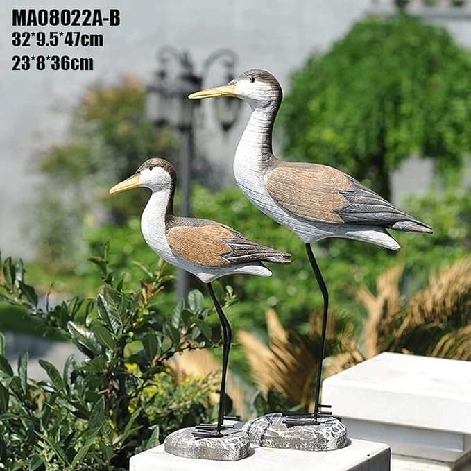 Garden Statues 2PCS Wooden Seabird Standing Bird Mediterranean Style Retro Hand-Carved Bird Statue Desktop Ornament Indoor Decoration Yard Ornaments Decor