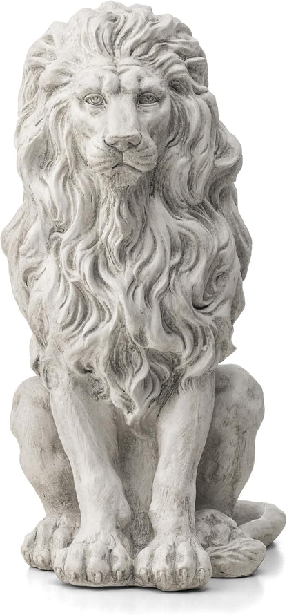 Glitzhome Guardian Sitting Lion Garden Statue MGO Outdoor Decoration, 20.75" H, White