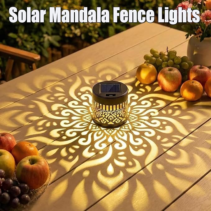 Solar Mandala Fence Lights, Decorative Solar Mandala Lights, Waterproof LED Decorative Lighting for Garden Post Patio Backyard Yard Art Decor