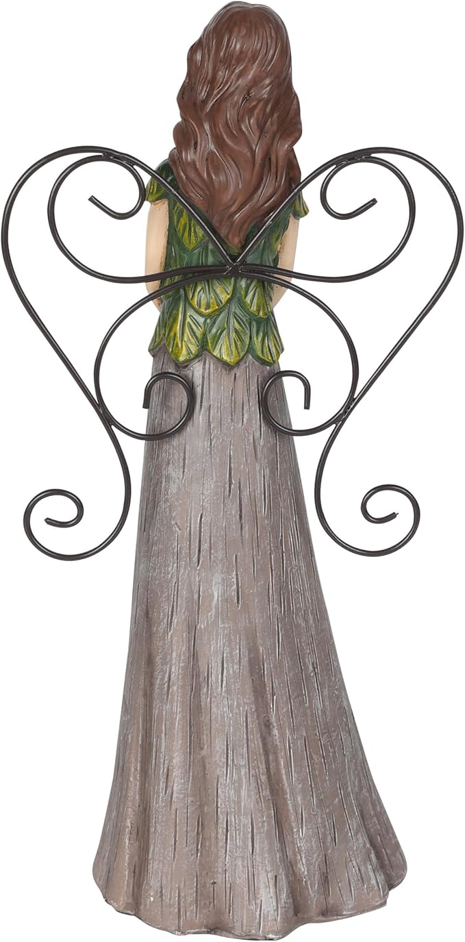 Alpine Corporation WQA1552 Floral Woodland Angel Holding Birdhouse Statue, Sentimental Decor for Garden & Patio, 12" H