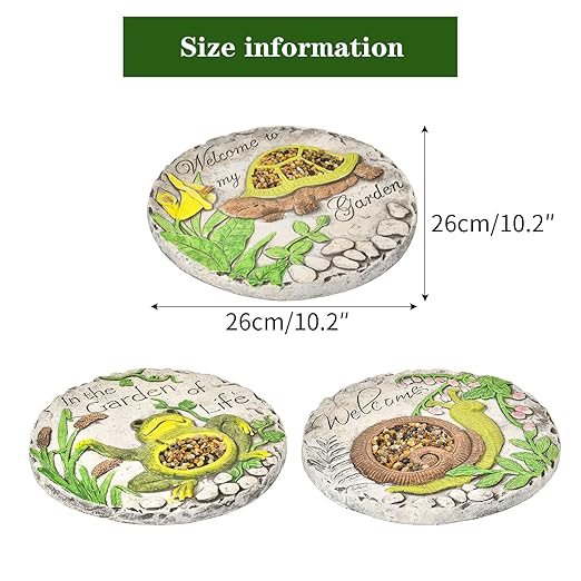 Sungmor 3PC Pretty Garden Stepping Stones, 9.8" Large Concrete Decorative Stones with Beautiful Pattern, Unique Outdoor Lawn Accents, Yard Walkway Flower Bed Wall Shelf Welcome Friends Decorations