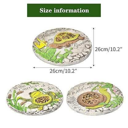 Sungmor 3PC Pretty Garden Stepping Stones, 9.8" Large Concrete Decorative Stones with Beautiful Pattern, Unique Outdoor Lawn Accents, Yard Walkway Flower Bed Wall Shelf Welcome Friends Decorations