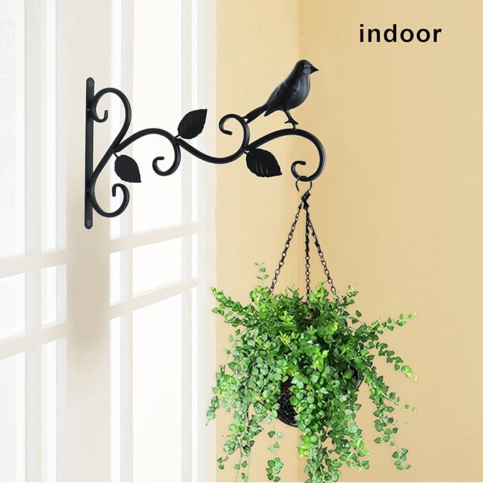 JIALAI HOME Hanging Plants Bracket 12" Bird Planter Outdoor Hooks Hangers for Flower Baskets Pot Bird Feeder Wind Chimes Lanterns Patio Garden Outdoor Indoor Metal Black, 2 Pack
