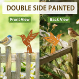 6 Pcs Hummingbirds Fence Decor, Outdoor Garden Metal Bird Decoration, Metal Art Ornament for Yard, Double-Side Design