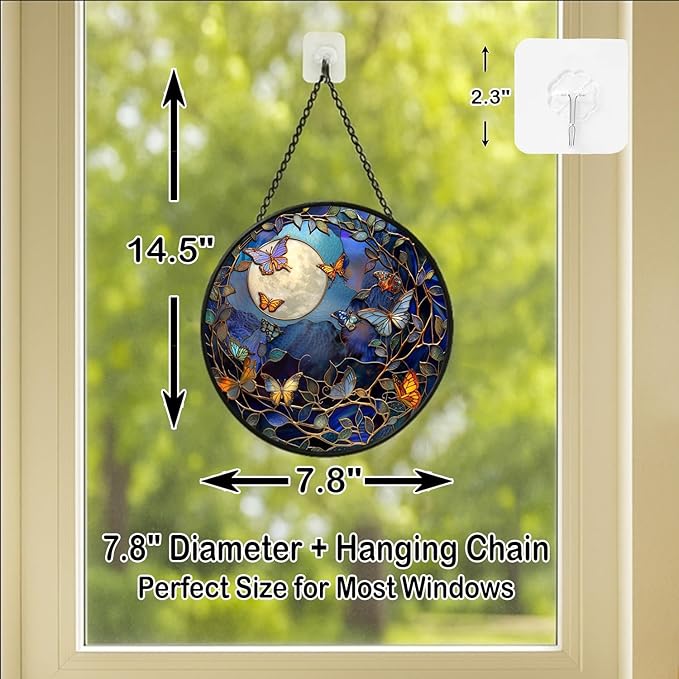 Stained Glass Window Hanging - Bluebird Perched on Branch Artwork 7.8in Sun Catchers Indoor Stained Glass Panels Wall Decor for Mom,Wife,Lovers,Festive
