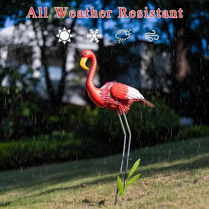 Large Flamingo Statue for Yard, 38.9 Inch Elegant Metal Flamingo Yard Art for Backyard Decor, Lawn Ornament for Patio, Pond, Garden, Present for Woman(Red)