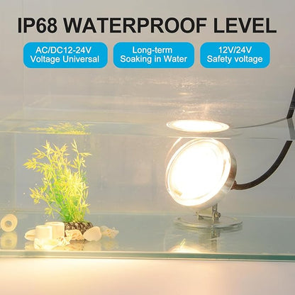 LED Underwater Pond Light, Heavy Duty Aluminum 12V 3000K Warm White IP68 Waterproof Fountain Light, Landscape Lamp for Swimming Pool, Fountain, Waterfall, Pond and Grass Land Decoration (24, Watts)