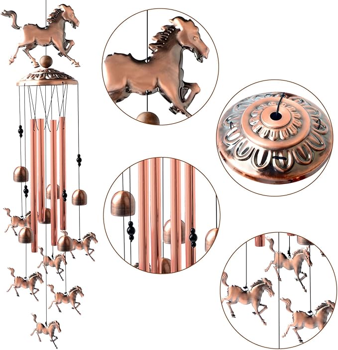 Horse Gifts for Women Mom Wind Chimes for Outside Clearance Copper Windchimes Patio Decor House Warming Gifts Outdoor Garden Decor for Porch Yard Decorations