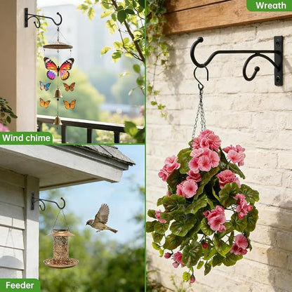 2PCS Plant Hanger Hooks 8Inch Hanging Plant Bracket,Metal Plants Bracket Wall Hooks for Hanging Plants, Bird Feeder,Flower Basket,Wind Chimes,Indoor/Outdoor Wall Mount
