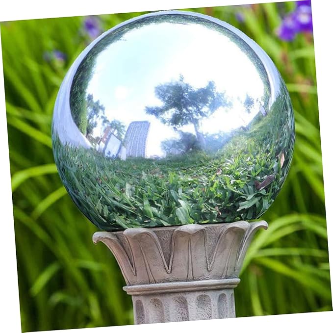 8-Inch Gazing Ball Mirror Polished Stainless Steel Garden Sphere, 304 Grade Reflective Globe for Outdoor Yard Decor, Weather Resistant Hollow Floating Ball for Patio Pond Landscape, Silver
