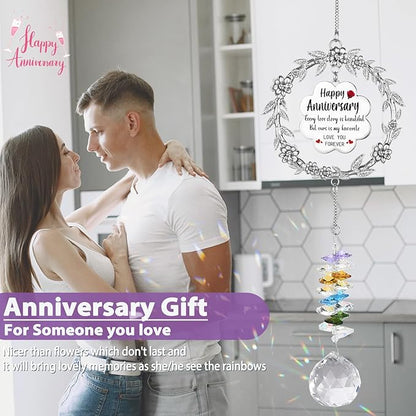 Happy Anniversary Suncatcher Gifts for Wife, Sun Catcher Wedding Gift for Couple, Hanging Crystal Sun Catcher Ornament for Window Rainbow Maker, Anniversary Romantic Gift Ideas for Girlfriend Women