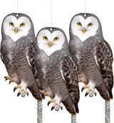 Owls to Keep Birds Away: 3Pcs Fake Owl with Reflective Tape for Orchard Garden Patio Pool, Reflective Hanging Decoration to Keep Birds Pigeon from Windows Tree Vineyard