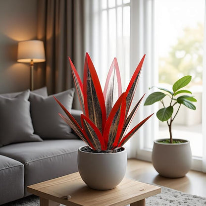Tequila Rustic Sculpture, Metal Agave Plant Home Decor, DIY Hand Painted Metal Agave, Garden Yard Sculpture Lawn Home Art Decoration Statue, Garden Ornaments Outdoor Decor (Red)