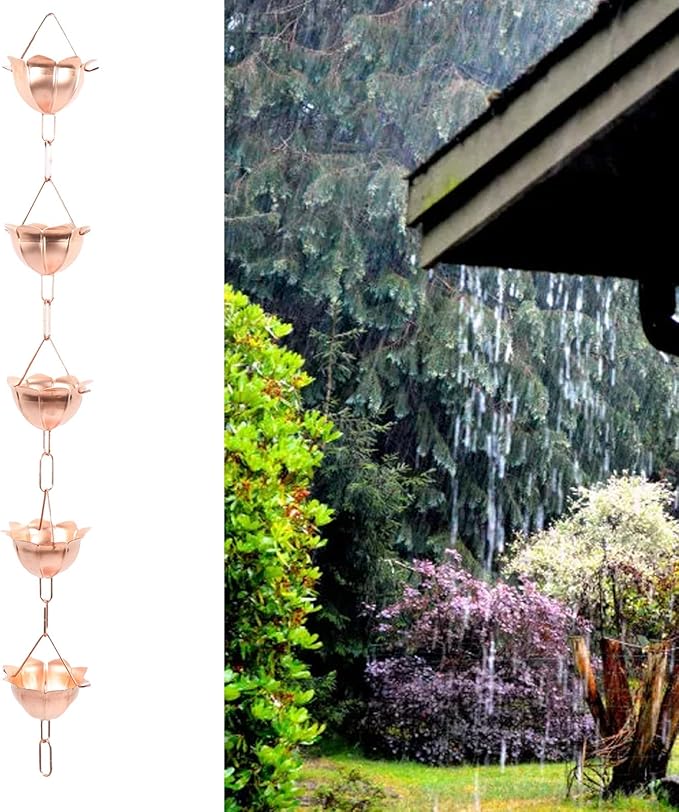 Fdit Hanging Rain Chain, 1m Copper Elegant Weatherproof Decorative Rain Catcher Chain for Yard Garden Temple Gutter Downspout (Petal Shaped)