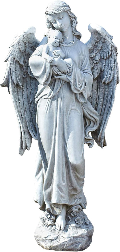 Joseph's Studio Angel Holding Baby Garden Statue – 25.5" Tall Religious Outdoor Décor – Durable Resin, Inspirational Christian Yard Sculpture