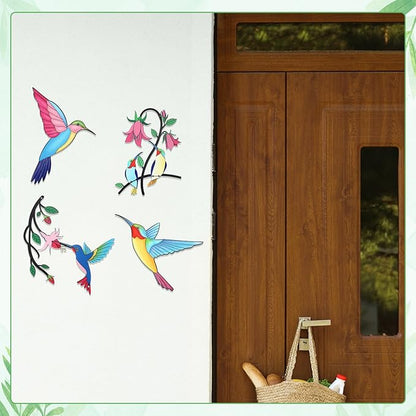 Seenelling 4 Pack Metal Hummingbird Wall Art Decor 3D Colorful Birds Outdoor Fence Decorations for Patio and Yard, Wall Sculpture Hanging Decor for Garden Living Room Balcony, Home Gift