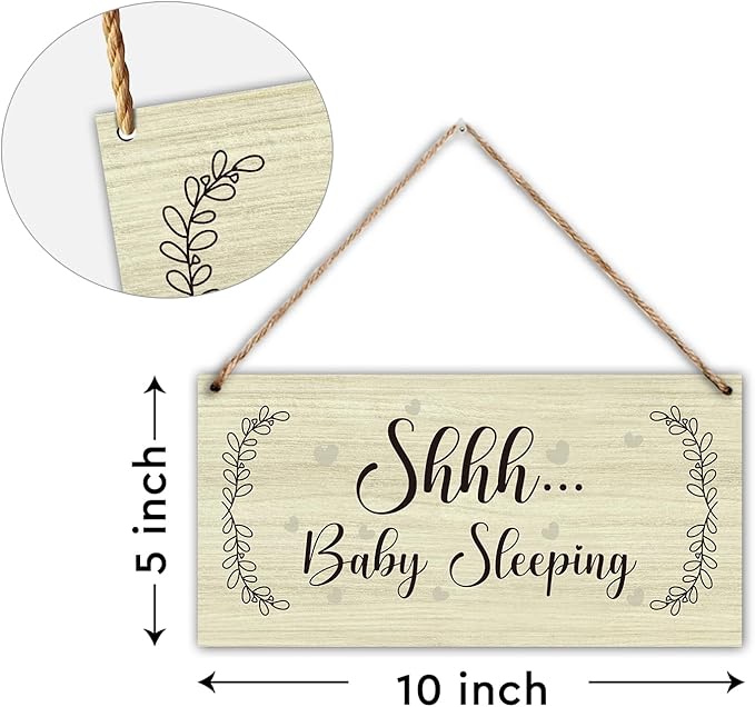 Wood Hanging Decor Sign, Do Not Disturb, Baby Sleeping Sign, Rustic Wood Front Door Plaque Wall Art Decor Gift, 10" x 5" Wood Decor Hanging Sign for Porch Yard Home Bedroom Farmhouse House Outdoor-13