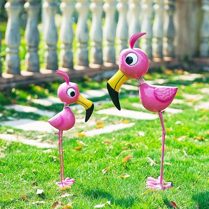 26'' Flamingo Garden Statue, Whimsical Flamingo Metal Yard Art, Pink Flamingos Bird Garden Decor Statue for Outside Yard Porch Patio Decor, Birthday for Women Mom Grandma