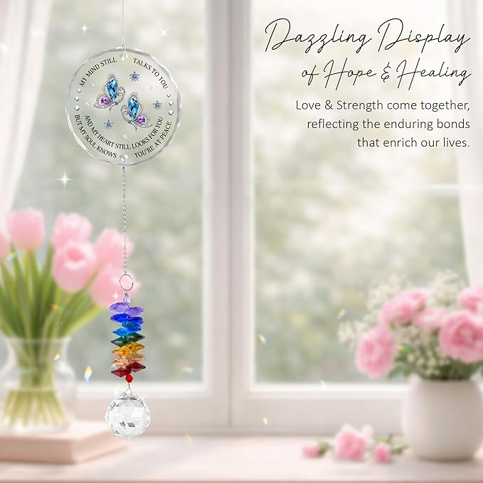 Glass Suncatcher Ornament - Memorial Gift for Loss of Loved One - My Mind Still Talks to You - Bereavement Keepsake - Crystal Rainbow Maker - Mother's Day for Mom Dad