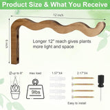 2 Pack Wooden Wall Plant Hangers, 12 Inch Wavy Hanging Plant Hooks Walnut Color Hanging Brackets for Indoor Outdoor Flower Pots, Wind Chimes, Lanterns, Bird Feeders