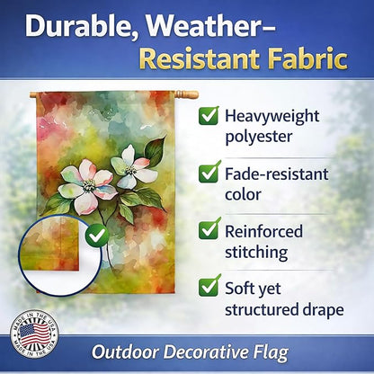 Caroline's Treasures Virginia American Dogwood in Watercolor House Flag Large Porch Sleeve Pole Decorative Outside Yard Banner Artwork Wall Hanging, Polyester, House Size, Multicolor