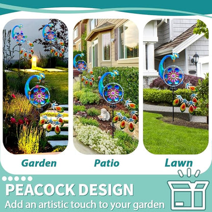 Wind Spinners Outdoor for Yard and Garden - Wind Sculptures & Spinners - 41 Inch Wind Spinner with Solar Powered Multi-Color Light for Yard Garden Backyard Lawn Peacock Decorations