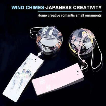 BENECREAT 2PCS Japanese Wind Chimes Pink & Purple Glass Wind Bells Handmade Pendants for Birthday Gift, Home Christmas Party Decorations