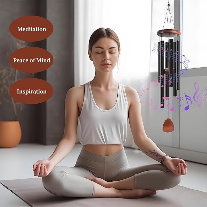 XinPaiHui 37 Inch Matte Black Wind Chime, 6 Heavy Aluminum Tubes Deep Tone Memorial Chime for Outdoor Garden Patio Decor, Sympathy Gift for Mom and Neighbor