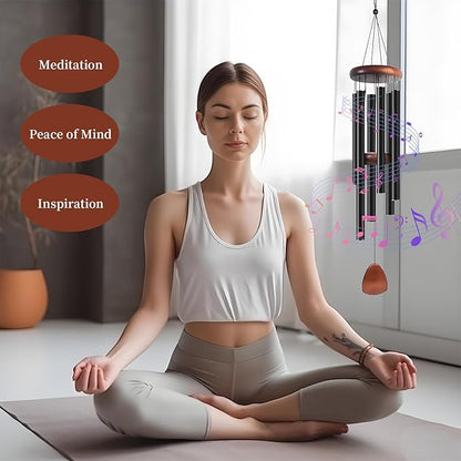XinPaiHui 37 Inch Matte Black Wind Chime, 6 Heavy Aluminum Tubes Deep Tone Memorial Chime for Outdoor Garden Patio Decor, Sympathy Gift for Mom and Neighbor