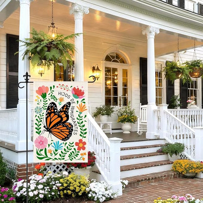 Hijos De Inmigrantes Garden Flag, 12 x 18 Inch Double Sided Political Yard Sign, Funny Monarch Butterfly Decor Flag for Outside Garden Yard, Immigrant Pride Gifts for Social Justice Supporter