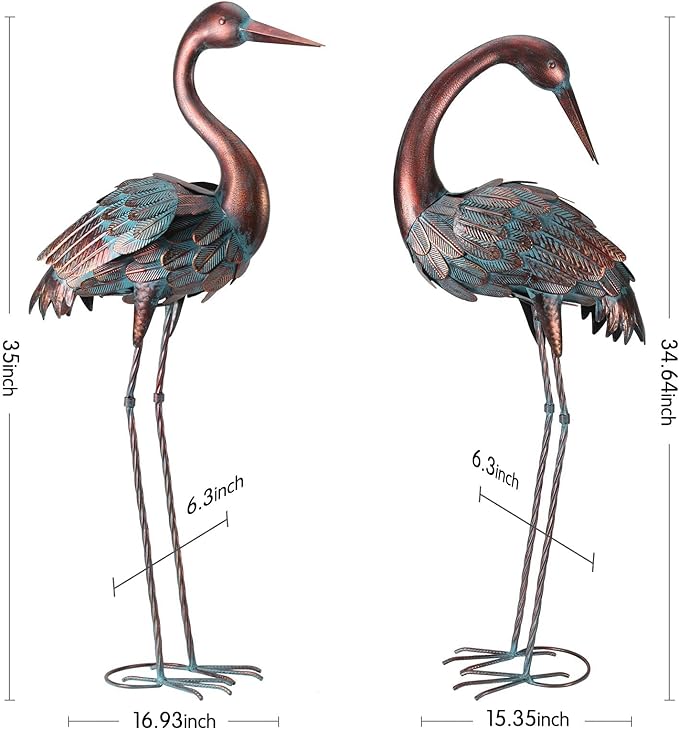 chisheen Crane Garden Statues Outdoor Metal Heron Yard Art Bird Sculpture for Lawn Patio Large Size