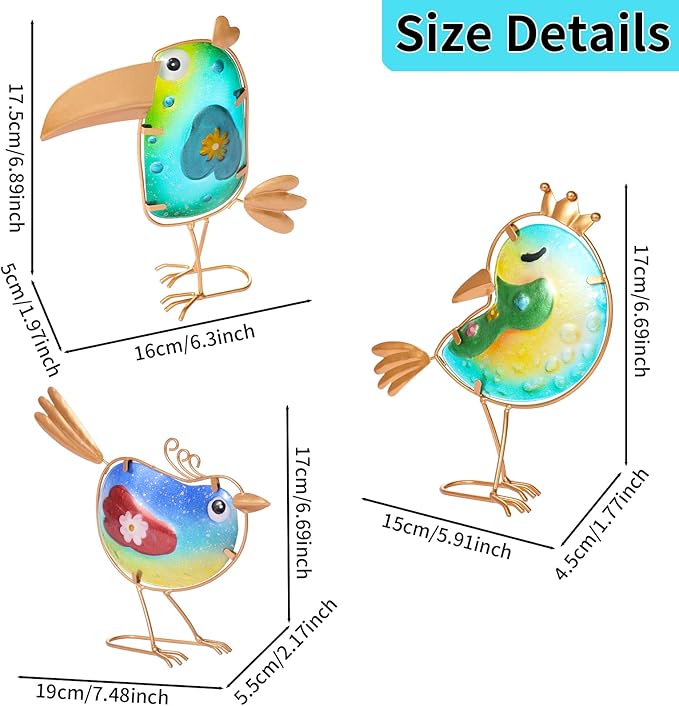 Metal Garden Decor for Outside,Spring Yard Decor Bird Set of 3, Yard Art Outdoor Decor and Garden Decorations, Bird Statues Decor for Apartment Patio, Outdoor Decor for Patio Decorations