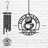 Personalized Customize Name 12 Zodiac Signs Wind Chime, Metal Iron 37 Inch Outdoor Memorial Gift for Garden Yard Patio Home Decor, Black (Aquarius)
